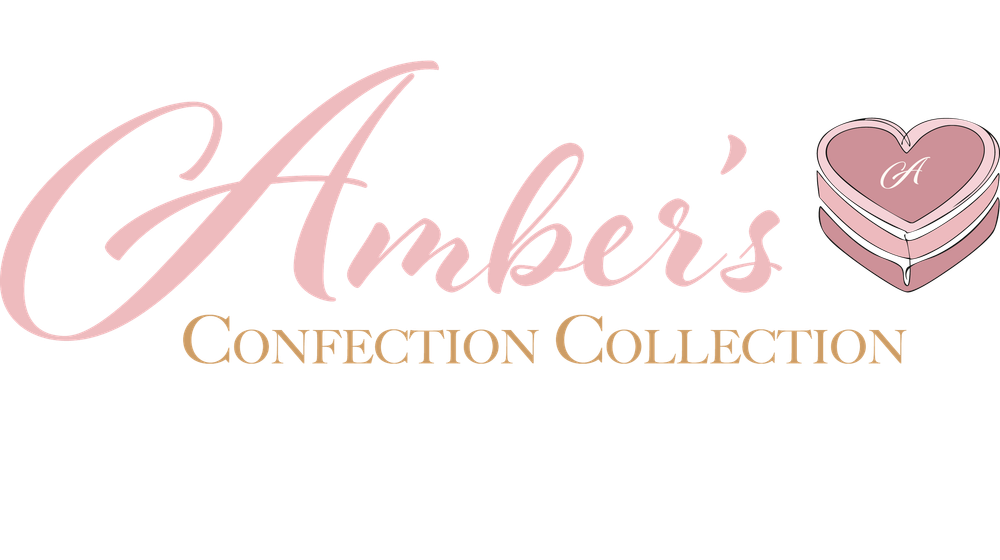 Decorative pink text banner for Amber's Confection Collection with heart logo.