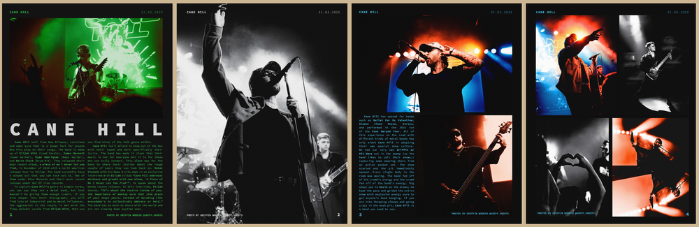 Collection of concert photography shots showing performers in dramatic lighting and stage effects.