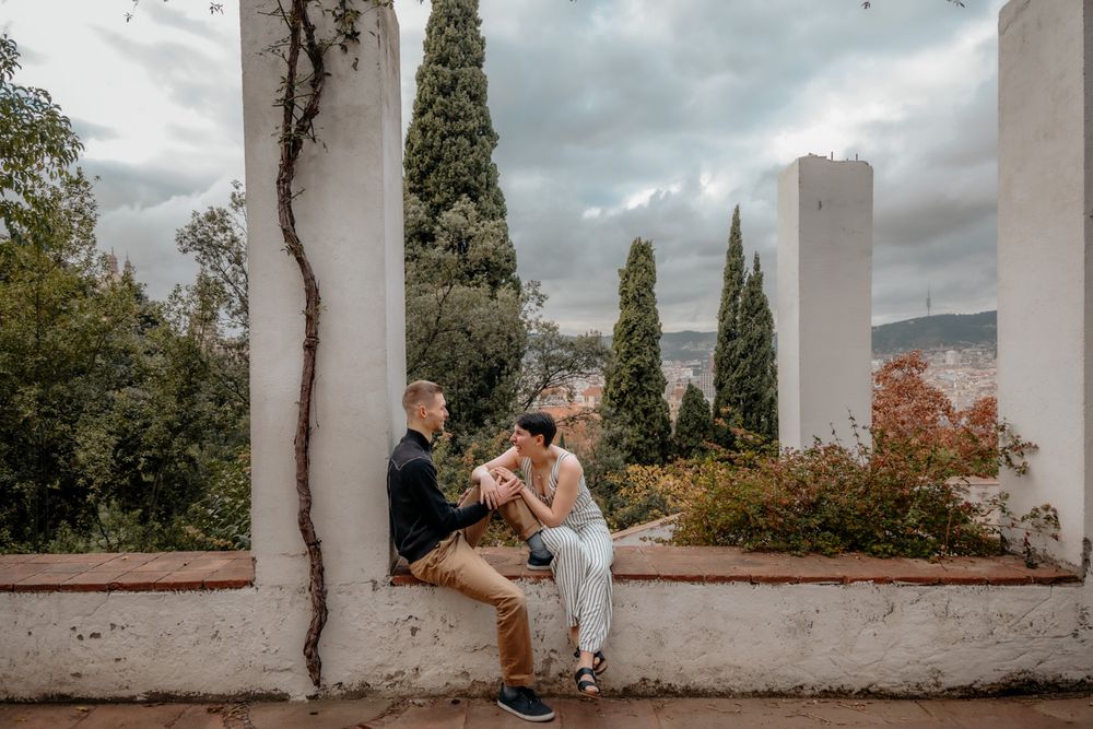 Loving couple walking through Laribal pathways Surprise proposal Barcelona BarcelonaLoversPH