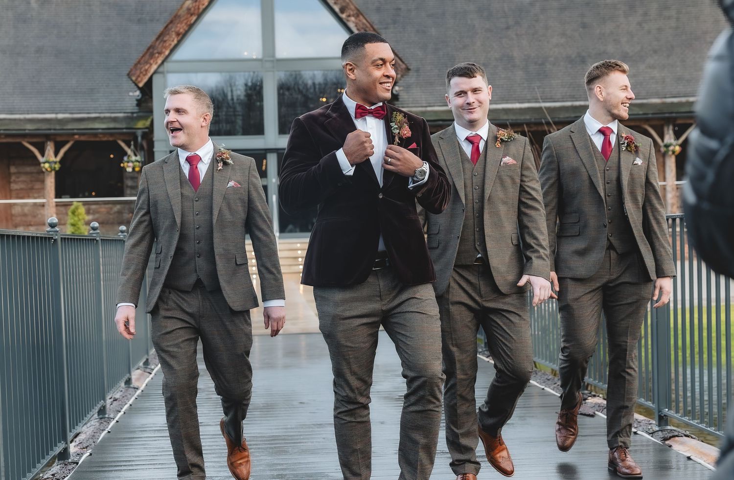 Relaxed groomsmen photos on a wedding day at a Yorkshire wedding venue.