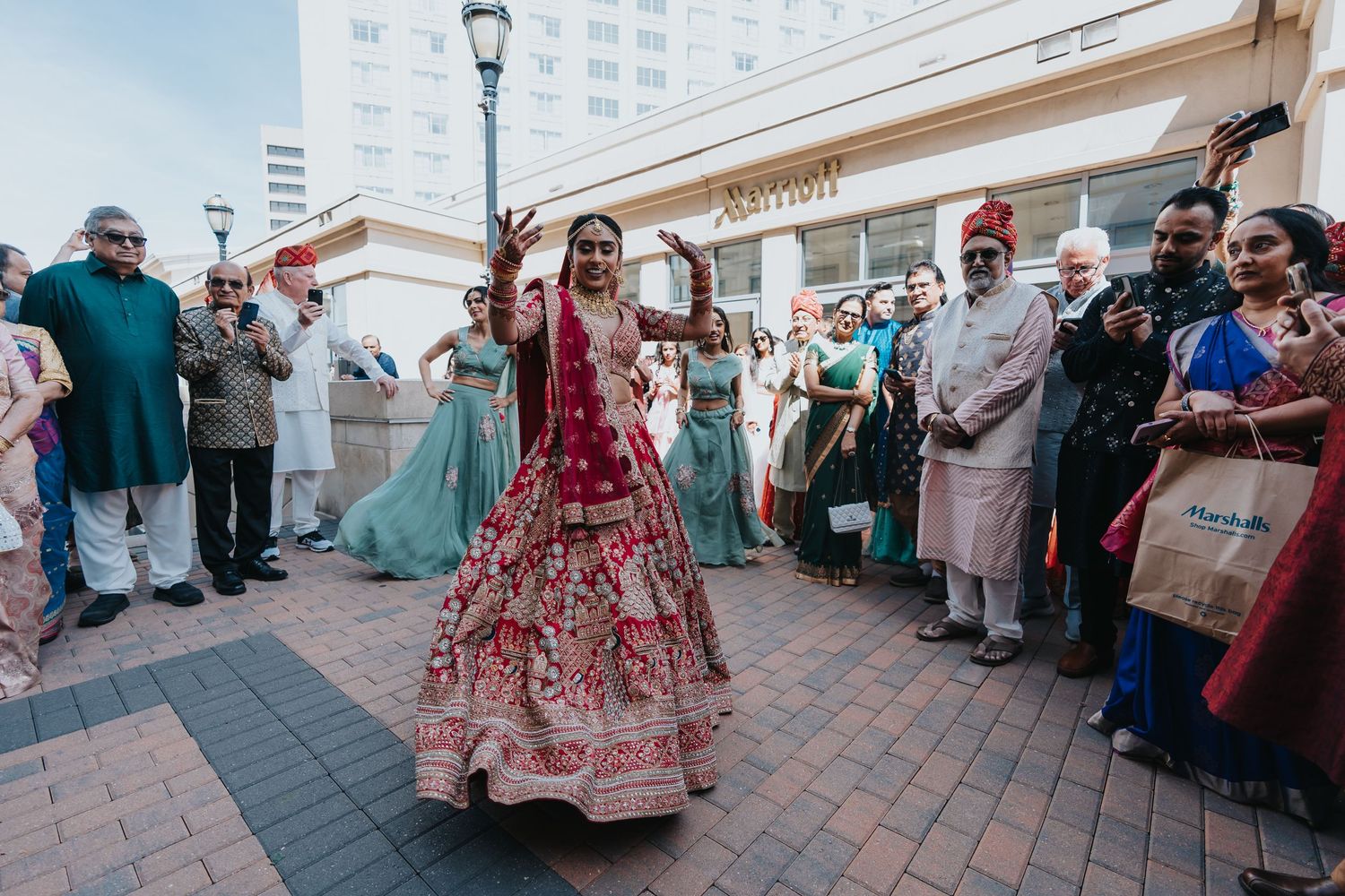 Memory Lane Studios traditional Indian wedding ceremony with guests on elegant outdoor patio captured by Tharun Palla CT NY photographer