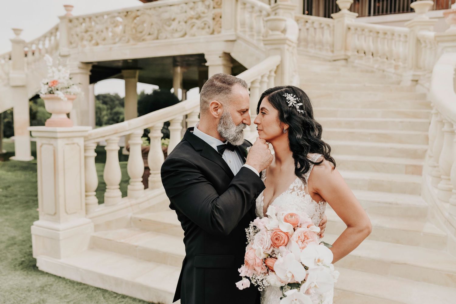 romantic photo of bride and groom in an embrace for their wedding photos by dallas photographer april pinto photography