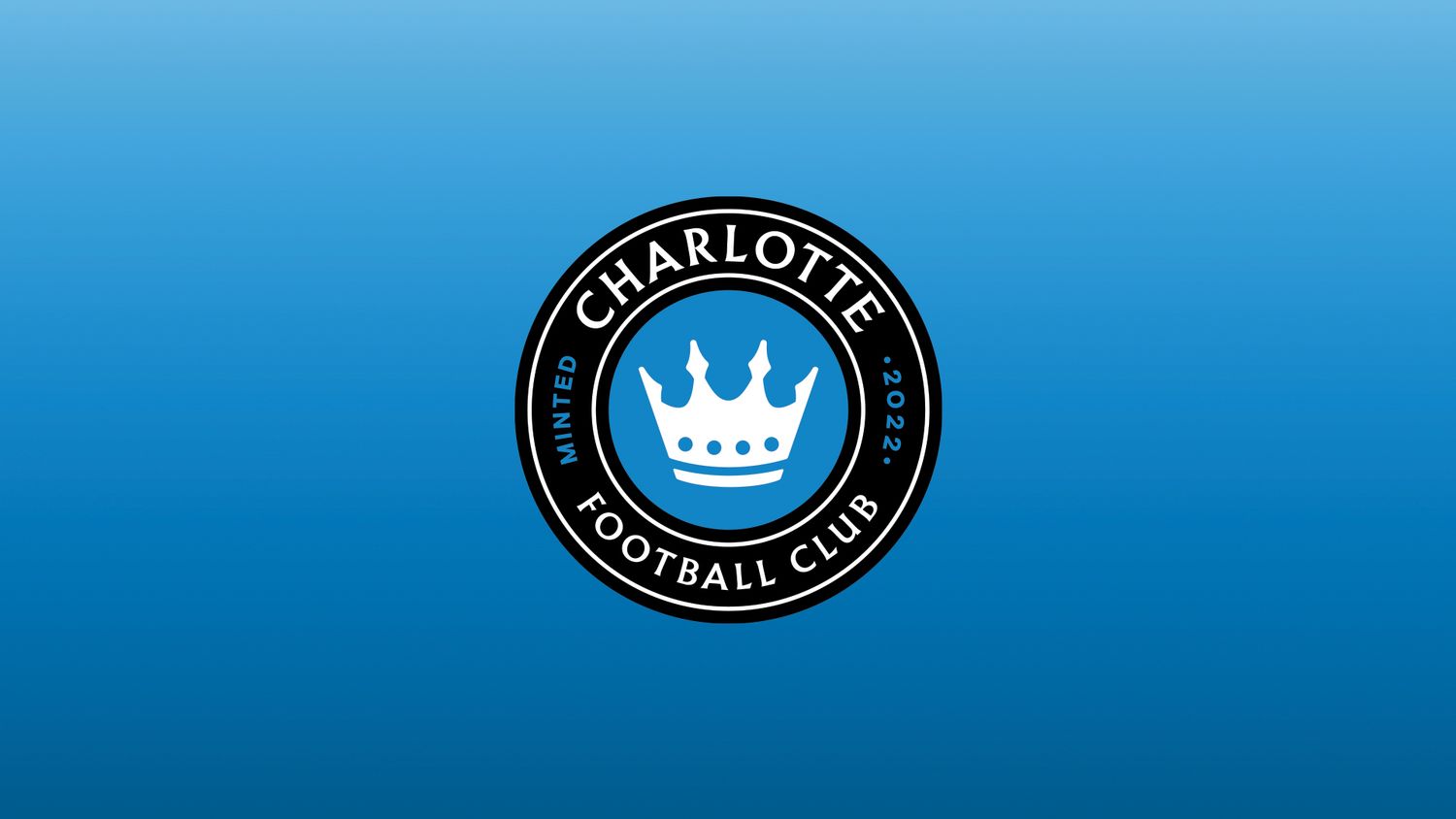 Charlotte Football Club official crest logo on a blue gradient background.