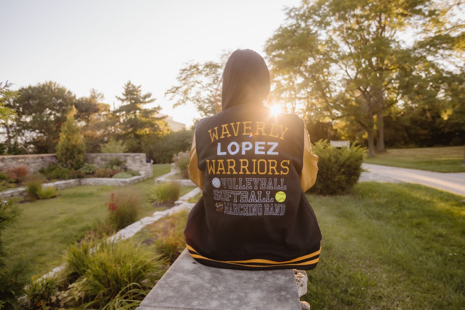 A series of sunset photos showing a person wearing a Lopez Neighbors hat silhouetted against a golden evening sky.