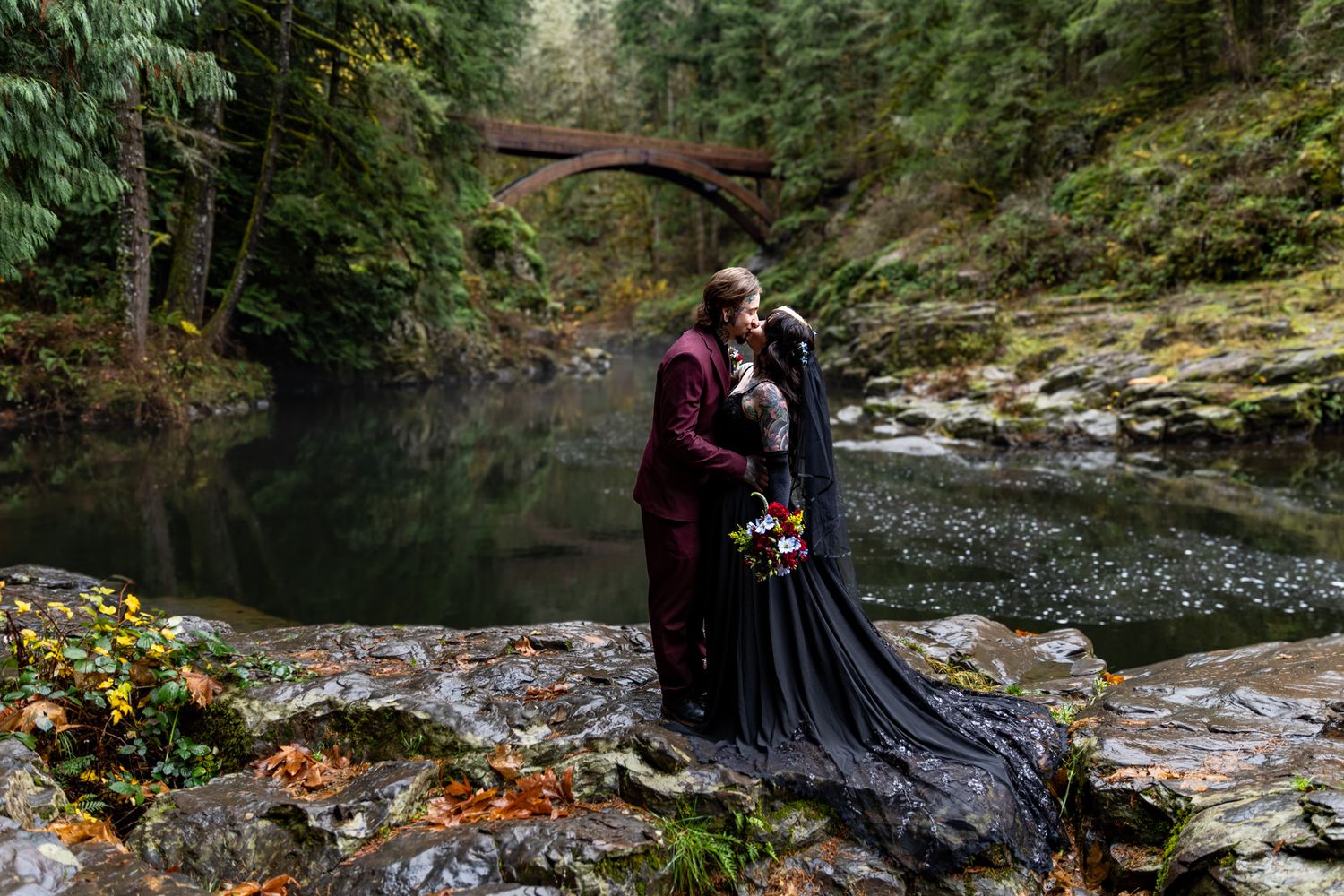 Dark and Moody Elopement at Moulton Falls in Washington State, Captured by PNW Elopement Photographer.