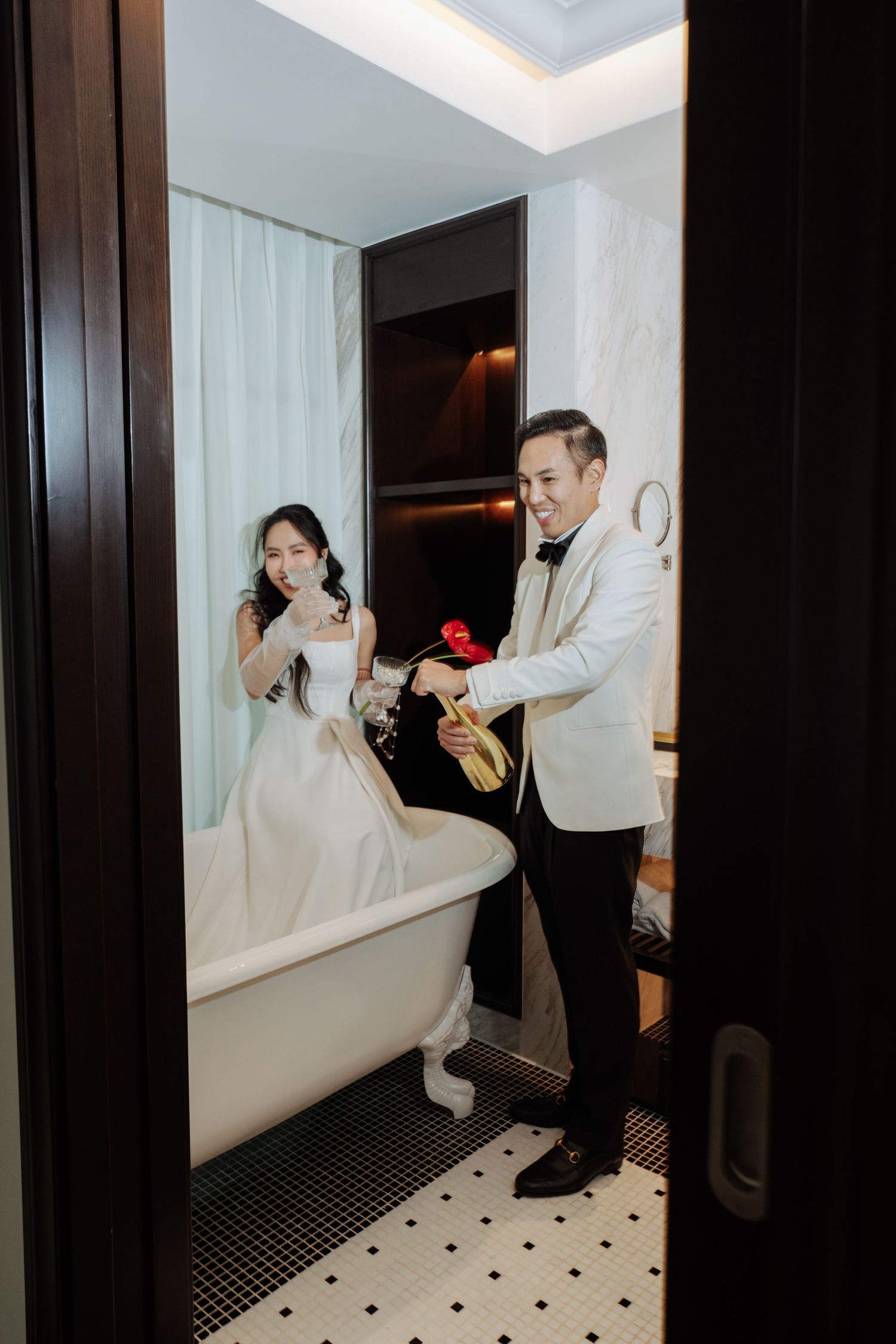 Intimate indoor Ho Chi Minh prewedding session with soft natural light and minimal styling
