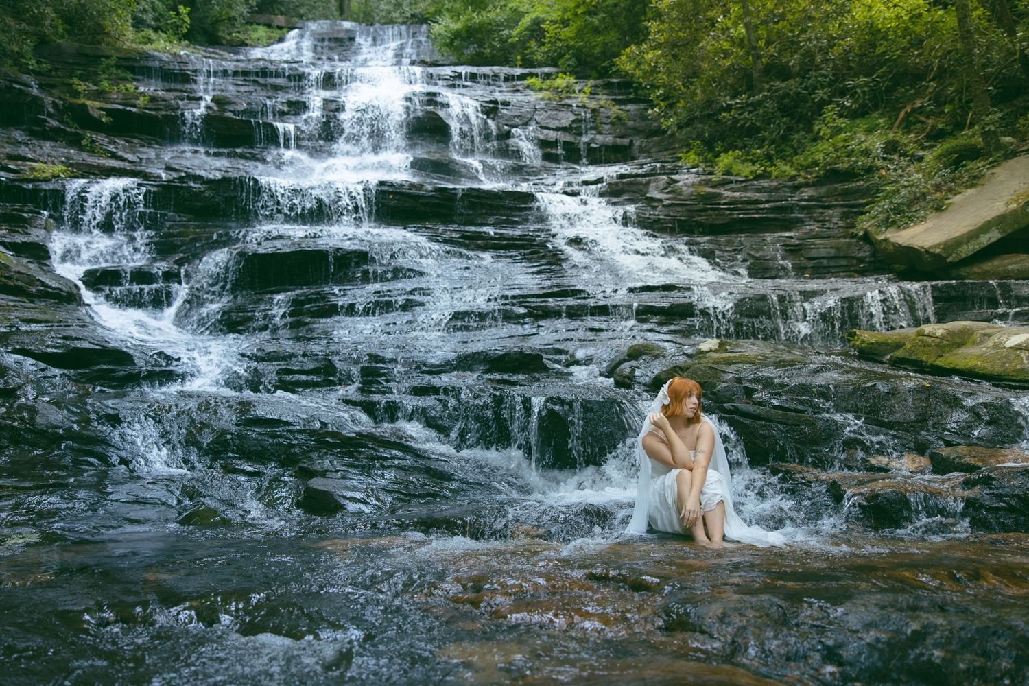 adventure elopement waterfall GA romantic moody alternative wedding woman photographer asheville NC SC TN