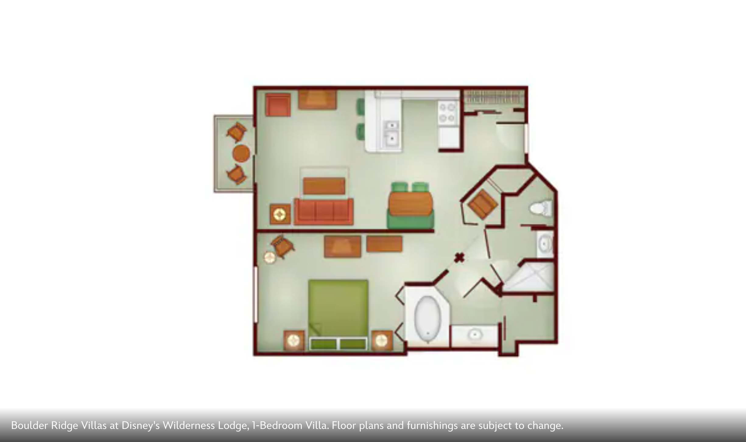 Floor plan layout showing accommodation interior with bedroom, living space and bathroom areas.