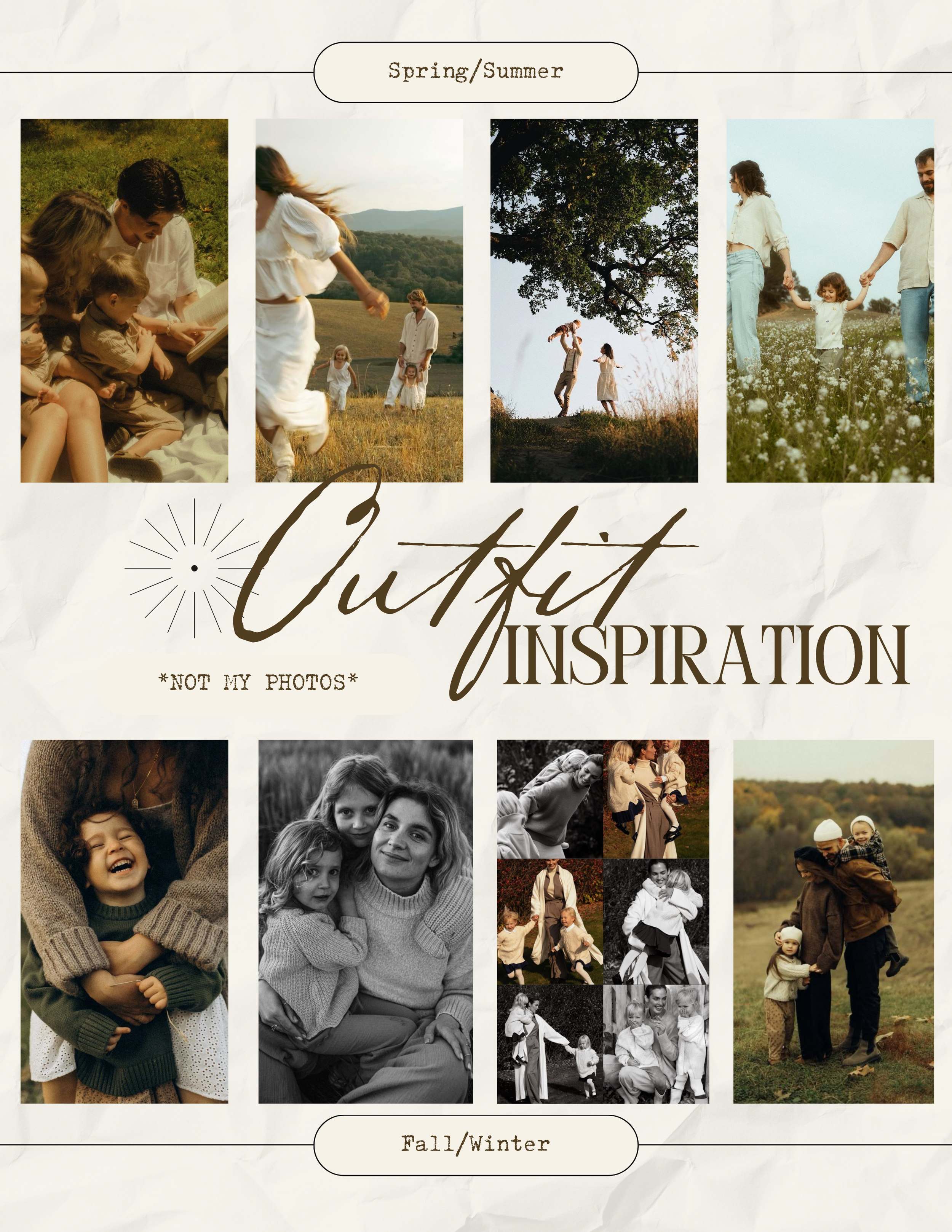 Muted vintage-style collage layout featuring lifestyle photos with natural earthy tones.