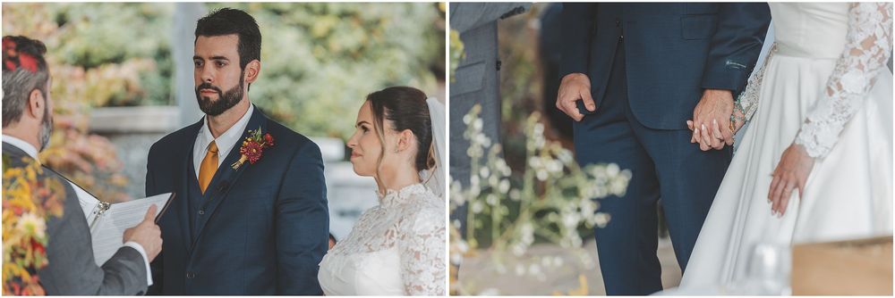 A series of wedding photos showing couples in formal attire embracing and celebrating outdoors in natural settings.