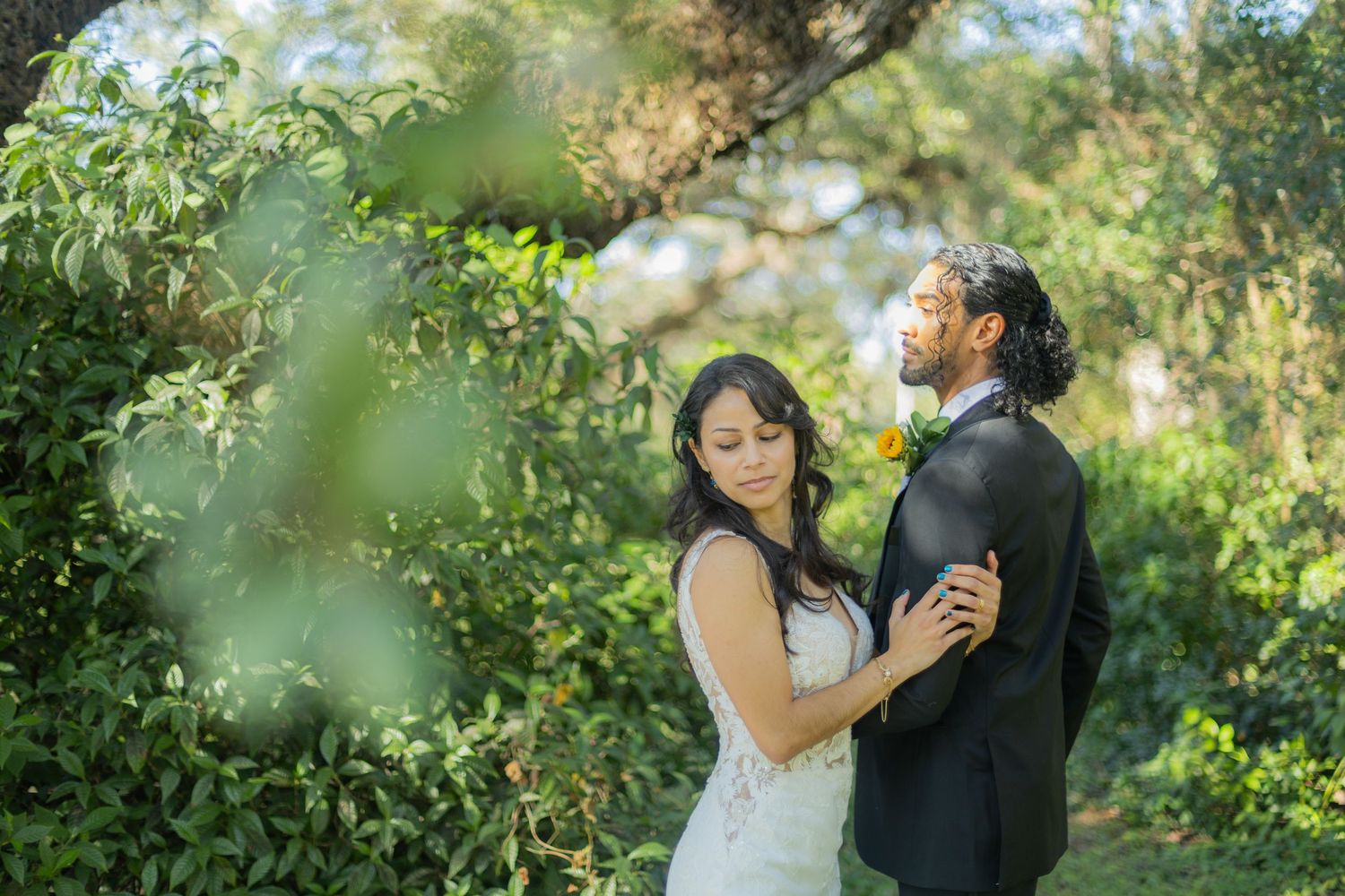 editorial style pose of bride and groom at Long Key Natural Area & Nature Center