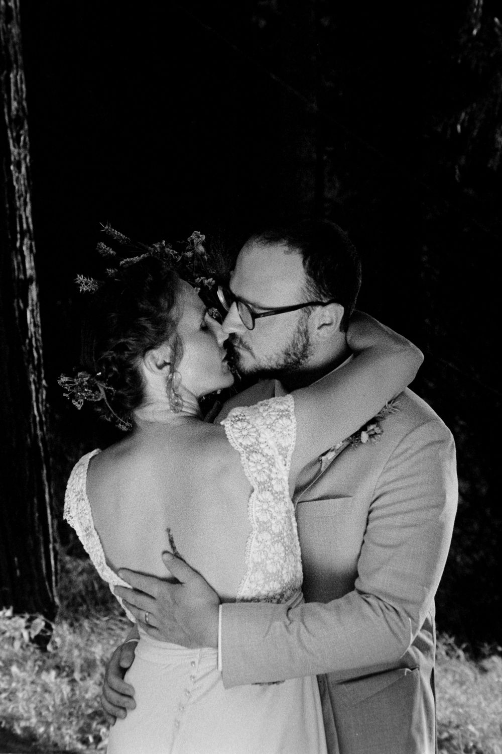 Candid Black and White Wedding Photography on 35mm Film in Sierra County, California