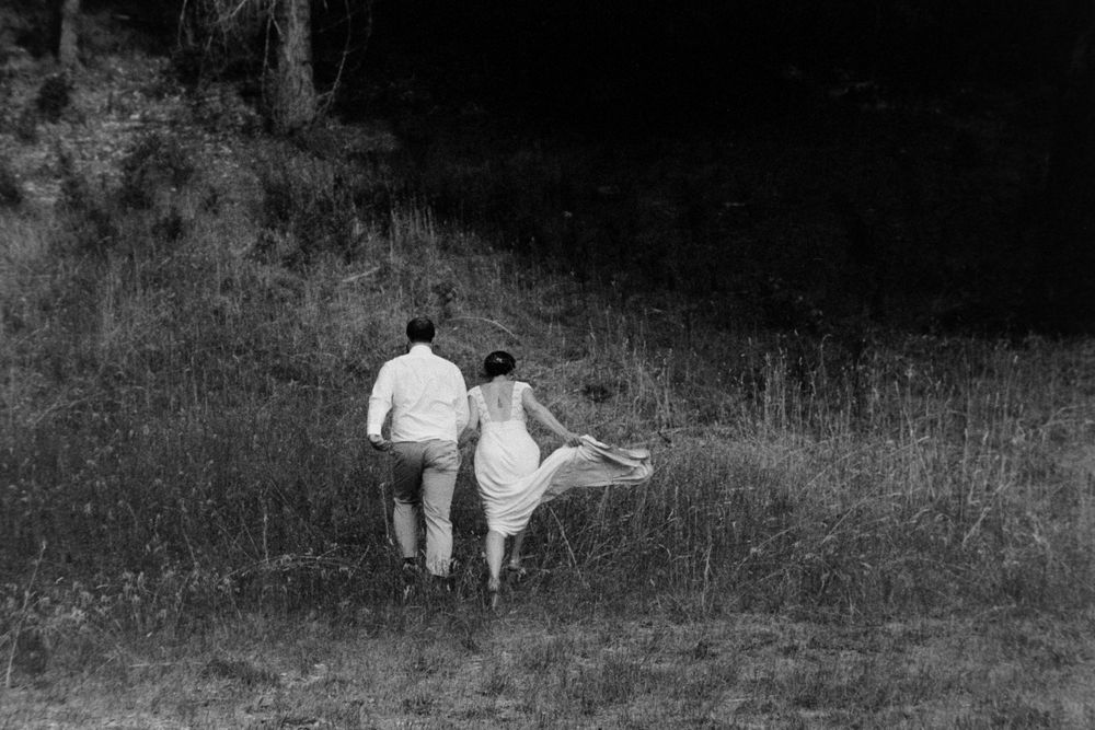 Candid Black and White Wedding Photography on 35mm Film in Sierra County, California