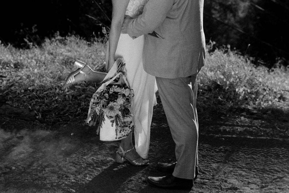 Candid Black and White Wedding Photography on 35mm Film in Sierra County, California
