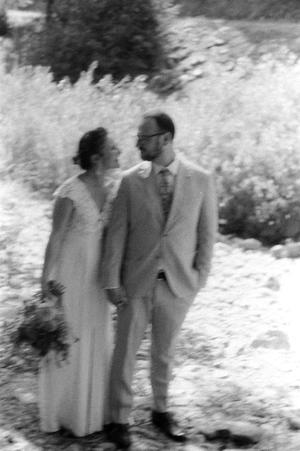 Candid Documentary Style Black and White Wedding Photography on 35mm Film in Sierra County, California