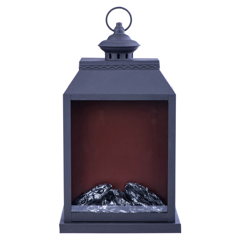 Black lantern with mountain scene silhouette and dark atmospheric lighting shown from different angles.
