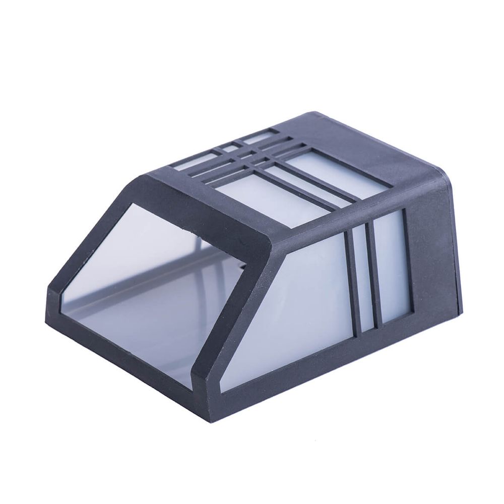 Modern black outdoor wall sconce with motion sensor shown in different positions.