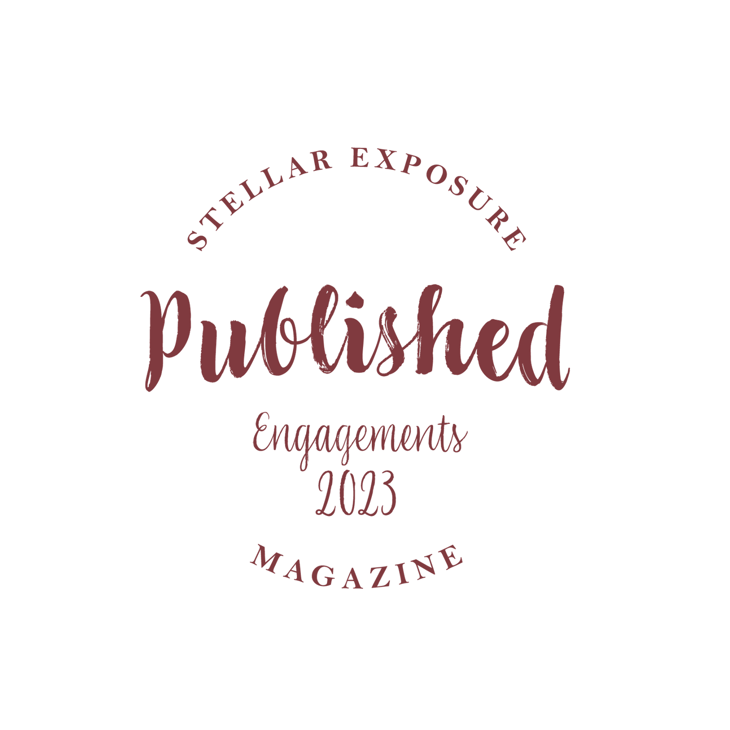 Decorative text headers for a magazine layout with "Published" and "Engagements" in elegant cursive font.