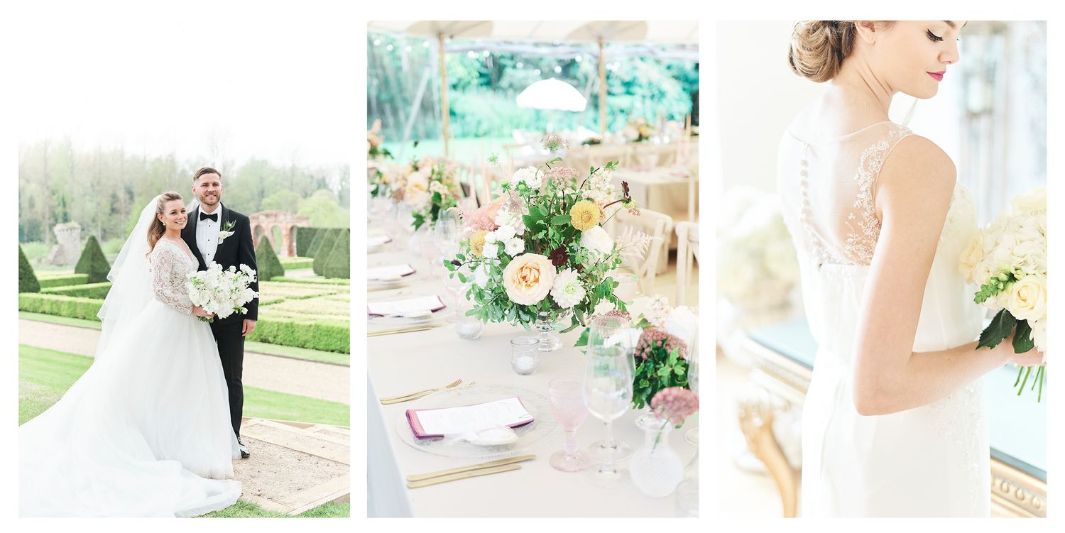 bride and groom portraits in gardens at luxury Oxnead Hall wedding. by Norwich's best wedding photographer Faye Amare photography