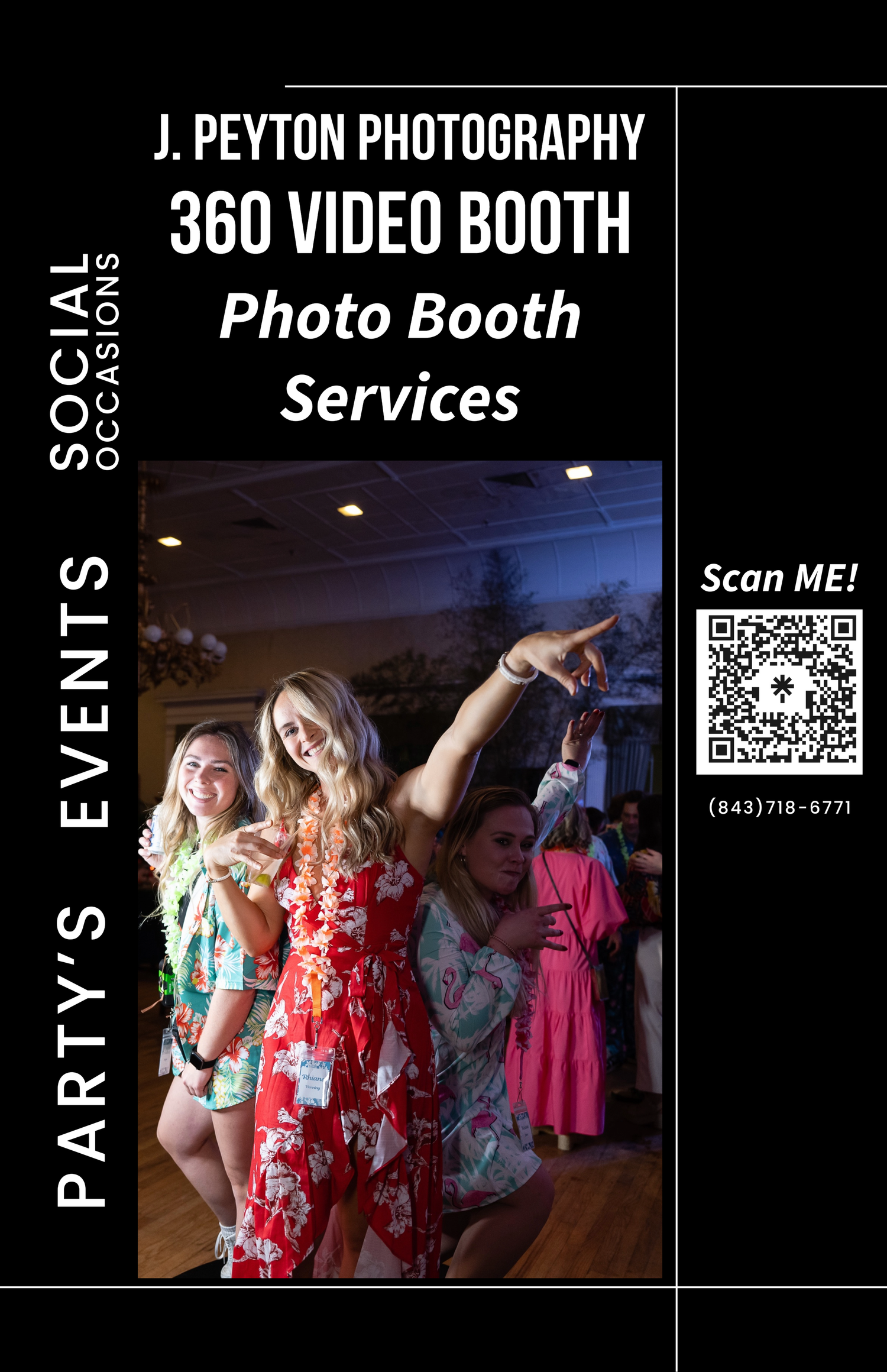 A series of photo booth images showing people dancing and celebrating at an event with J. Peyton Photography branding.