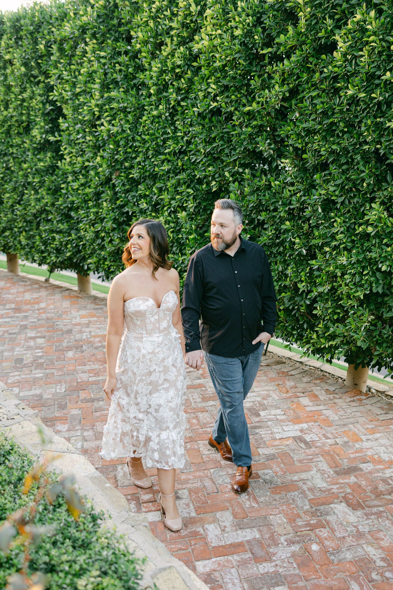 Couple walking in garden