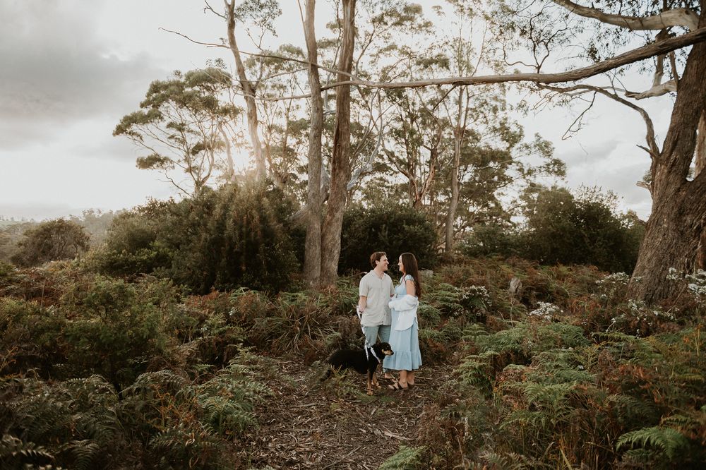 Couples session at Big Roaring Beach in Southern Tasmania, captured by elopement and family photographer Joss Jensen