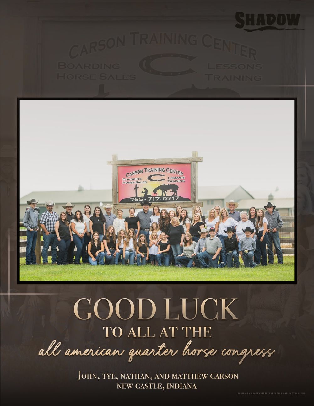 Good luck message banner for Carson Training Center with group photo collage.