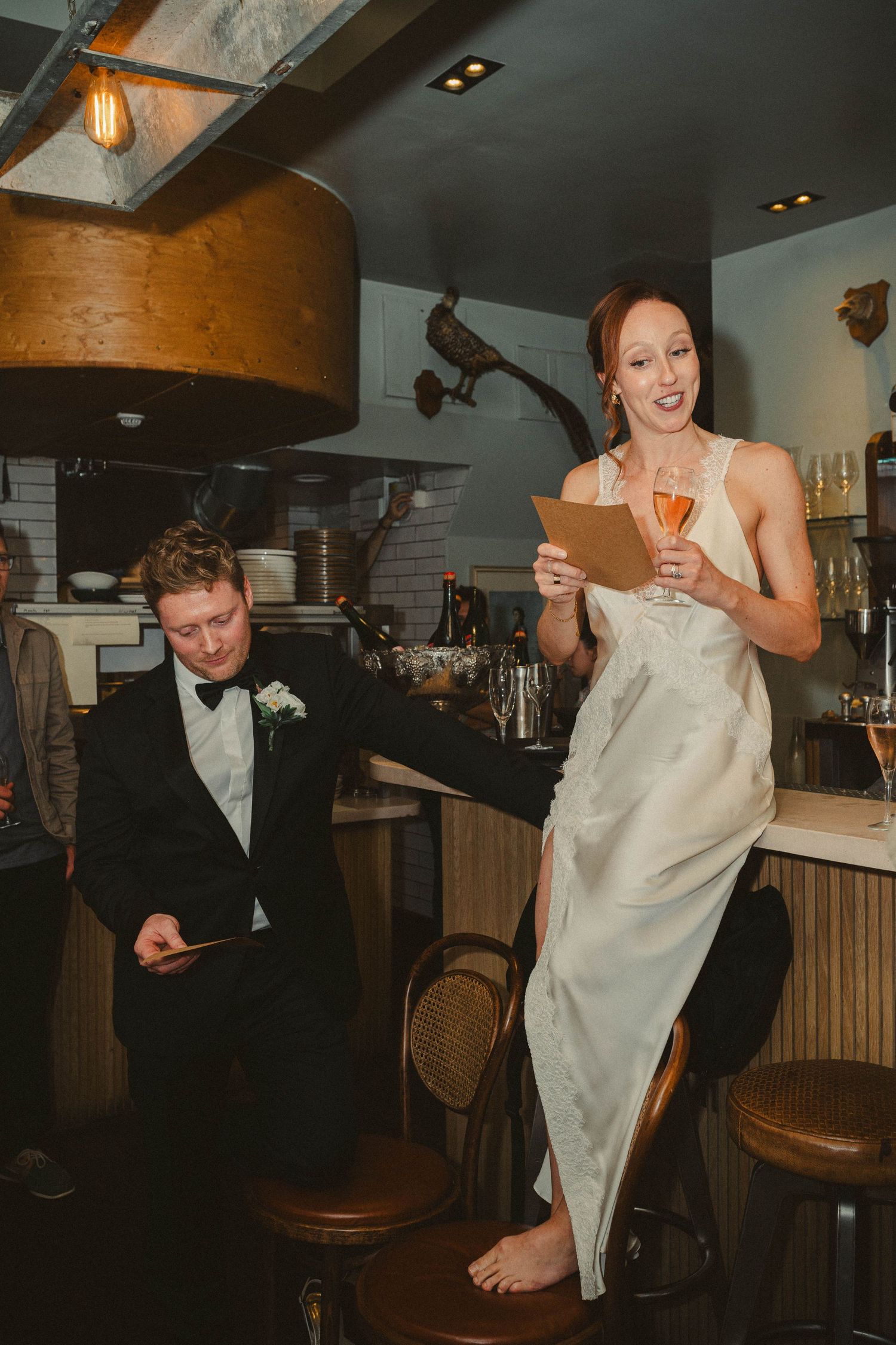 Wedding ceremony in Chelsea Town Hall, vintage wedding dress, wedding in pub
