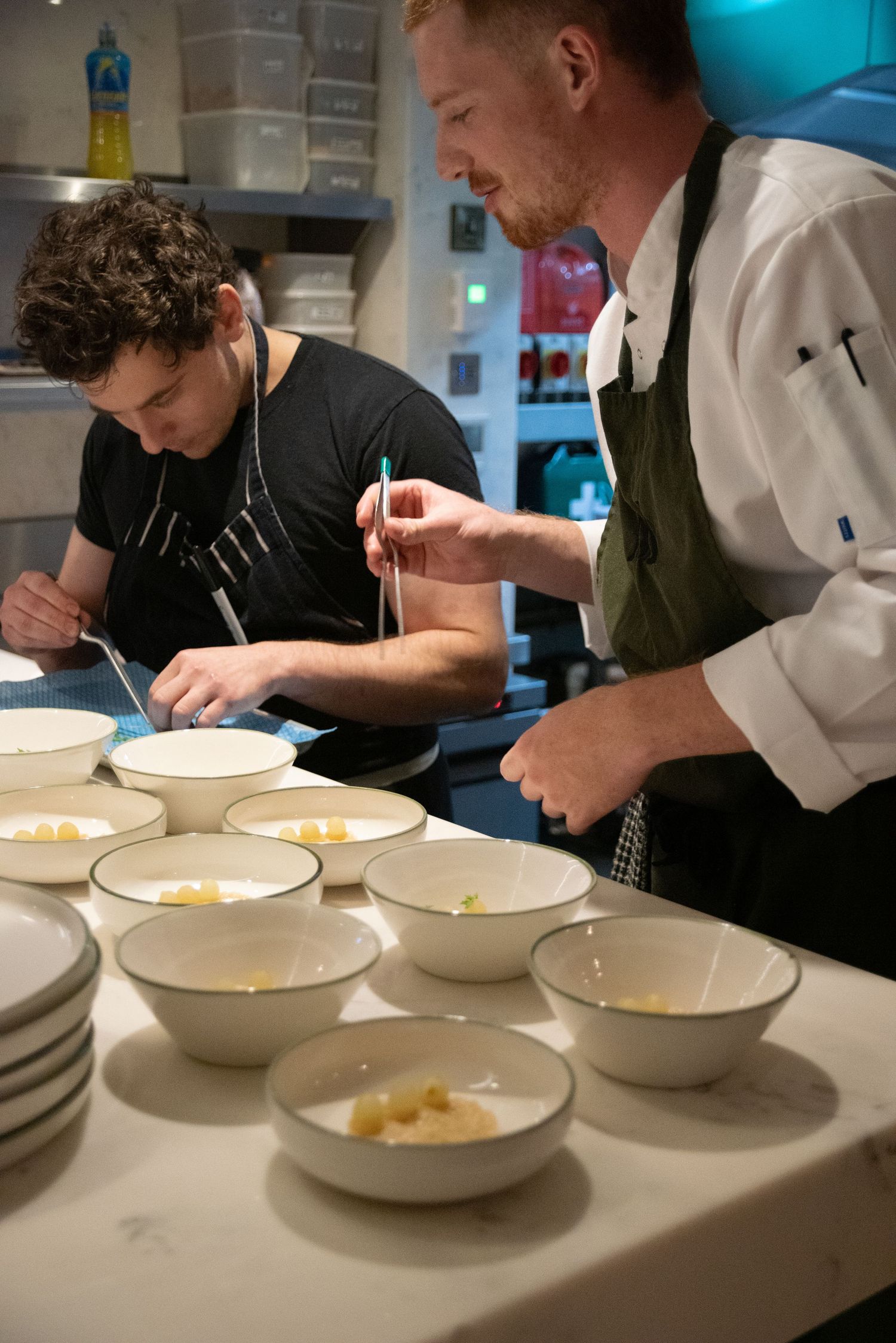 Taste Worcestershire plating at Madresfield Butchers captured by Helen Yandell for authentic Food Photography -precision by the chefs