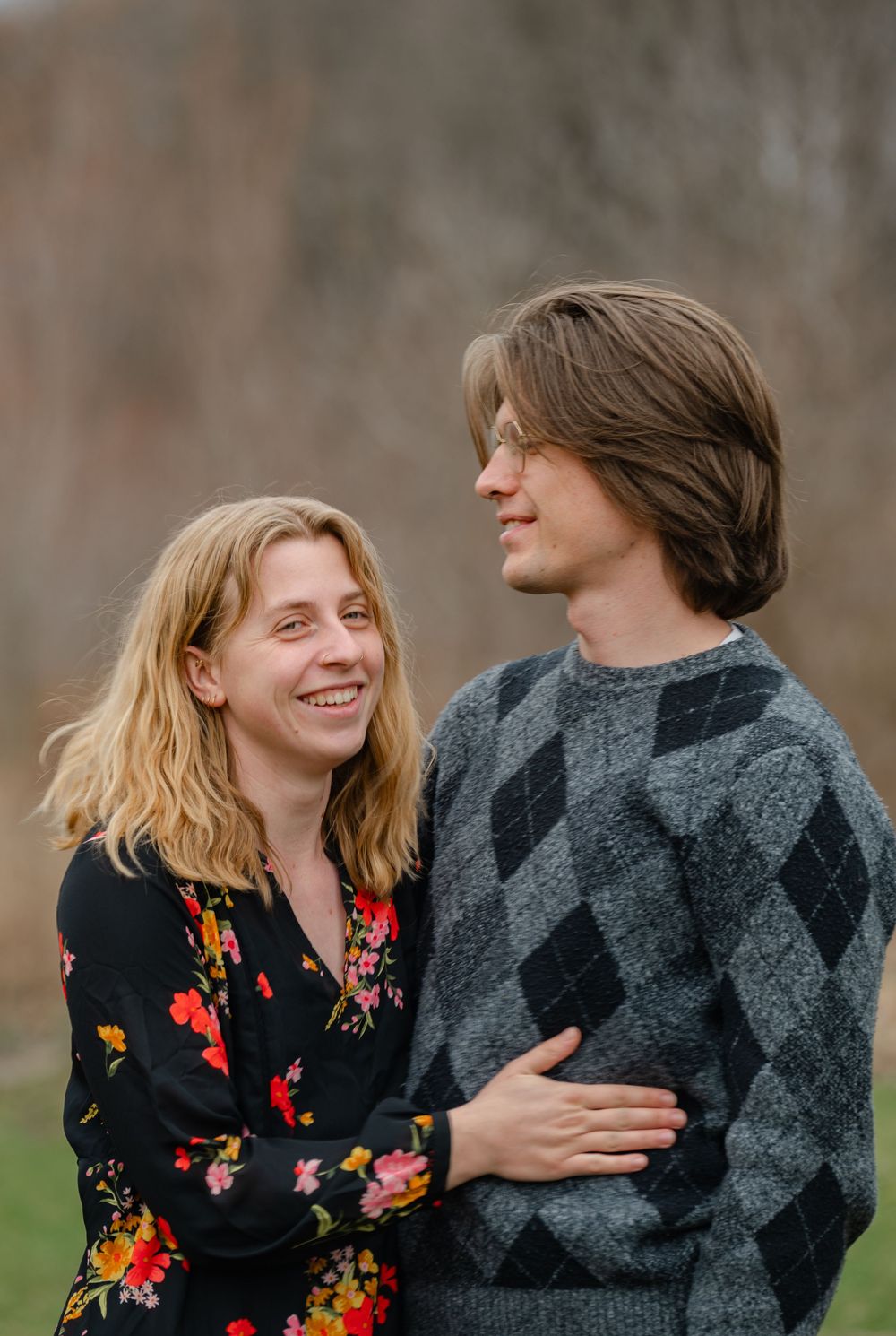 A couple smiling together