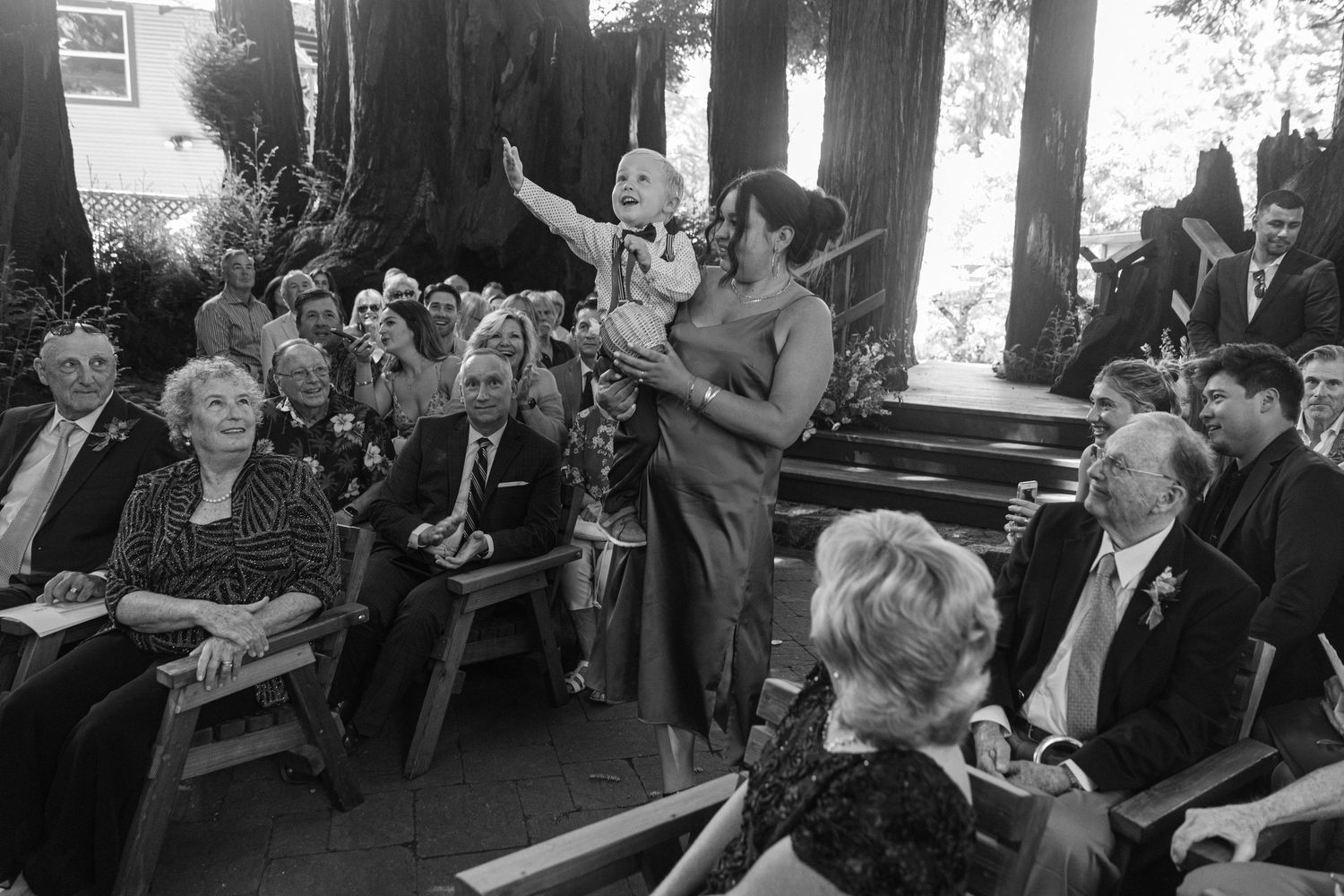 A black and white photo montage showing multiple social gathering scenes with people mingling at formal events.