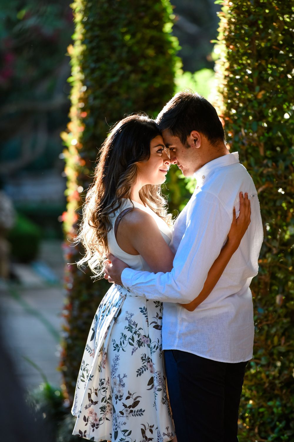 Romantic couple shoot capturing an intimate moment with beautiful backlighting.