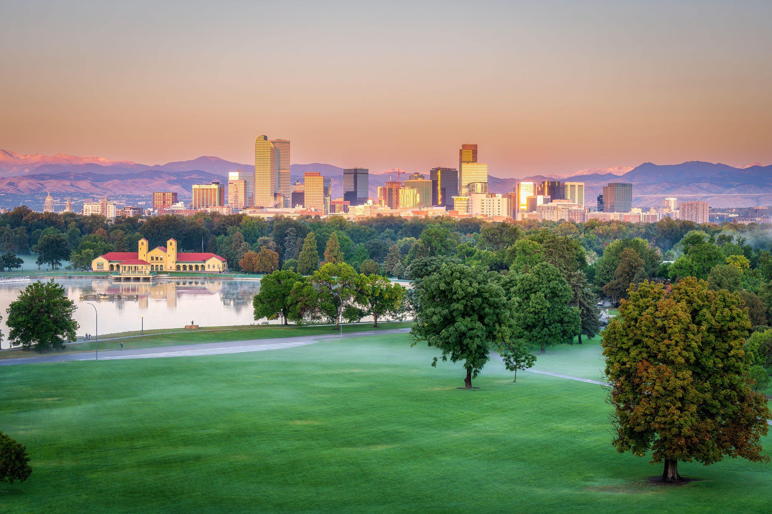 Hero shot of a City Park and downtown Denver by Denver Hospitality, Travel & Tourism photographer Captain Colorado Photography.