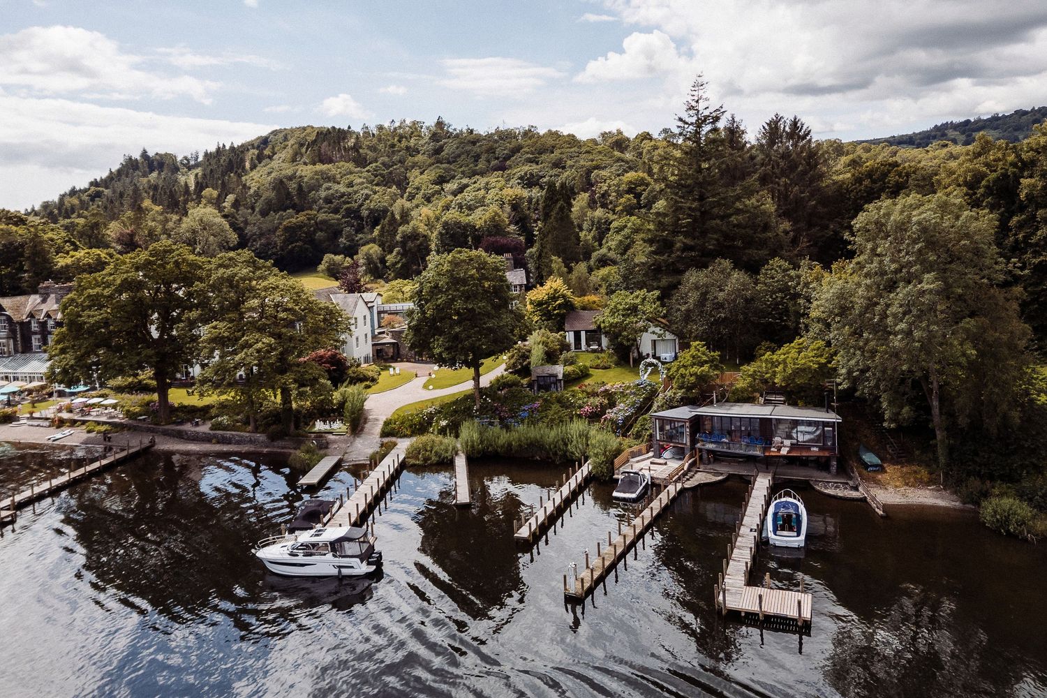 Aerial view of Lakeside Hotel, Newby Bridge