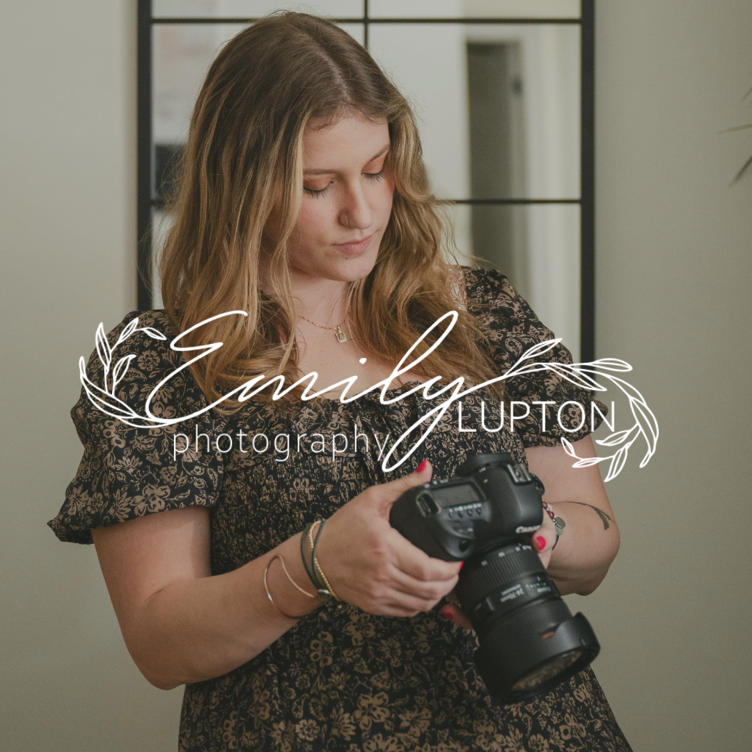 Professional headshot of Emily in Cincinnati studio with logo for high-end personal branding and luxury business presence