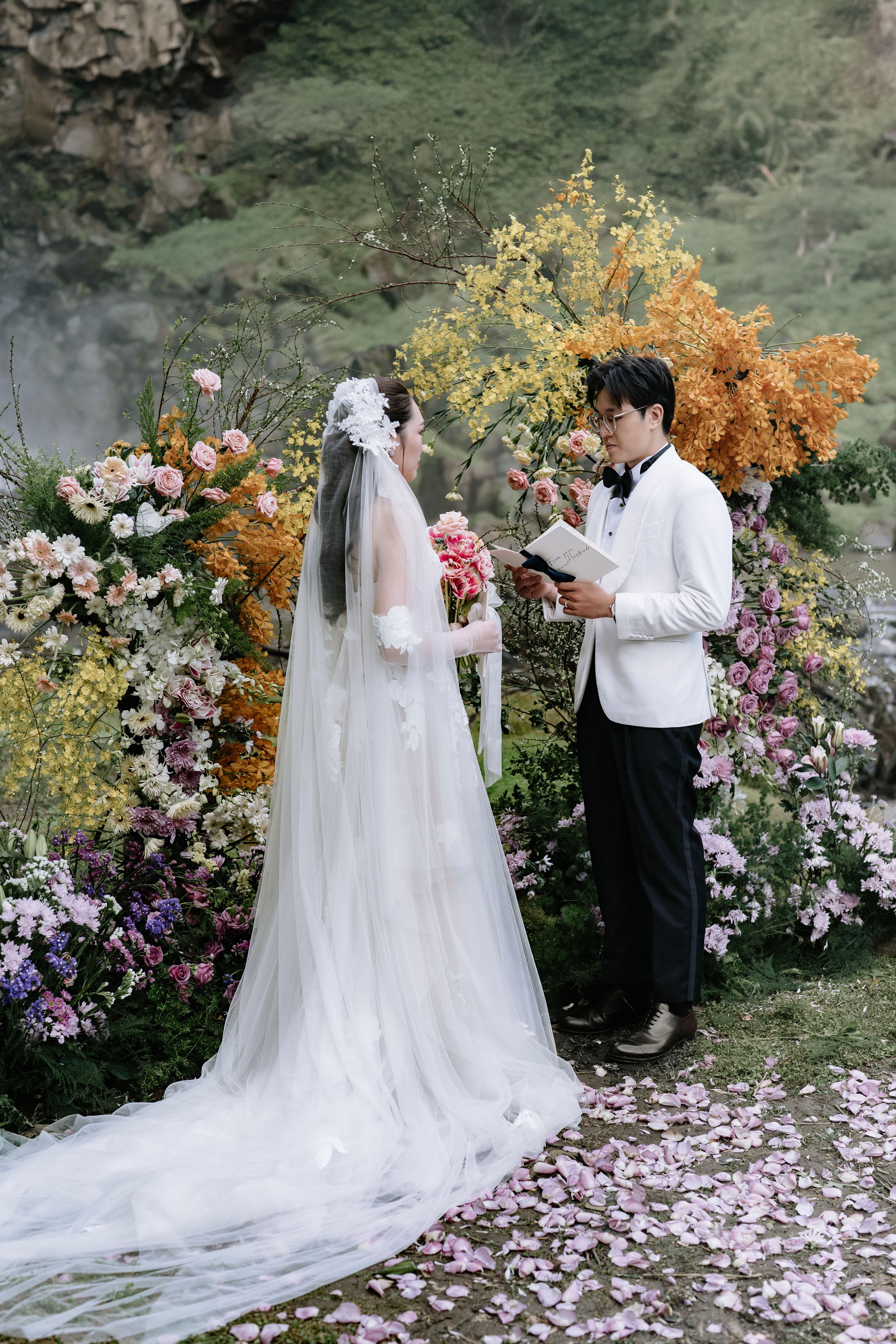 Emotional first look between bride and groom