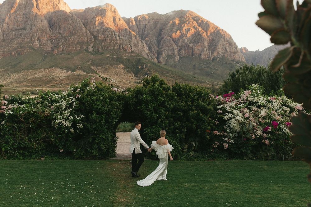 Bride and groom wedding portraits at Johannesdal 1207 in Stellenbosch vineyards