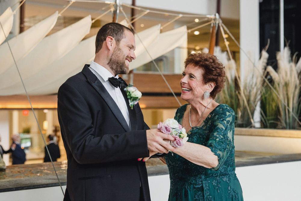 Sentimental getting ready moment,  Newport, RI Wedding photography Marriott Hotel
