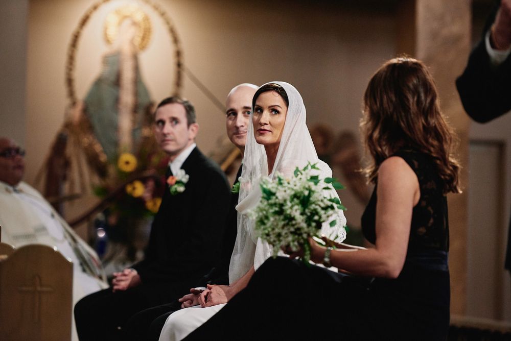 West Hollywood St. Victor Catholic Church wedding candid photo