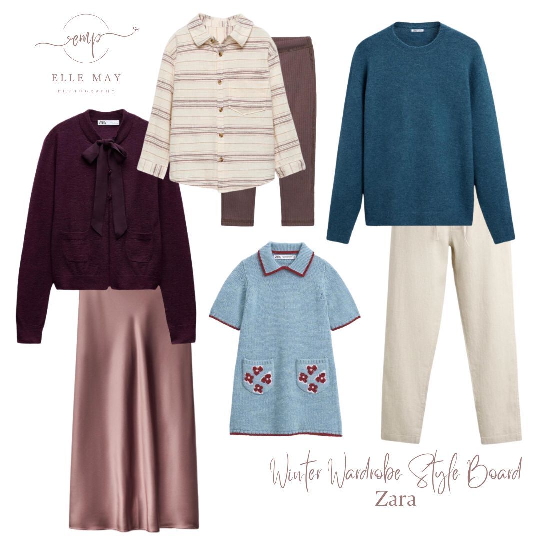 A curated style board for a family photo session from Zara.