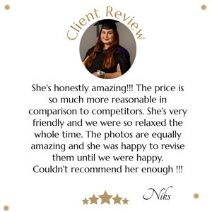 A 5-star client review testimonial with a circular profile photo praising excellent service and reasonable pricing.
