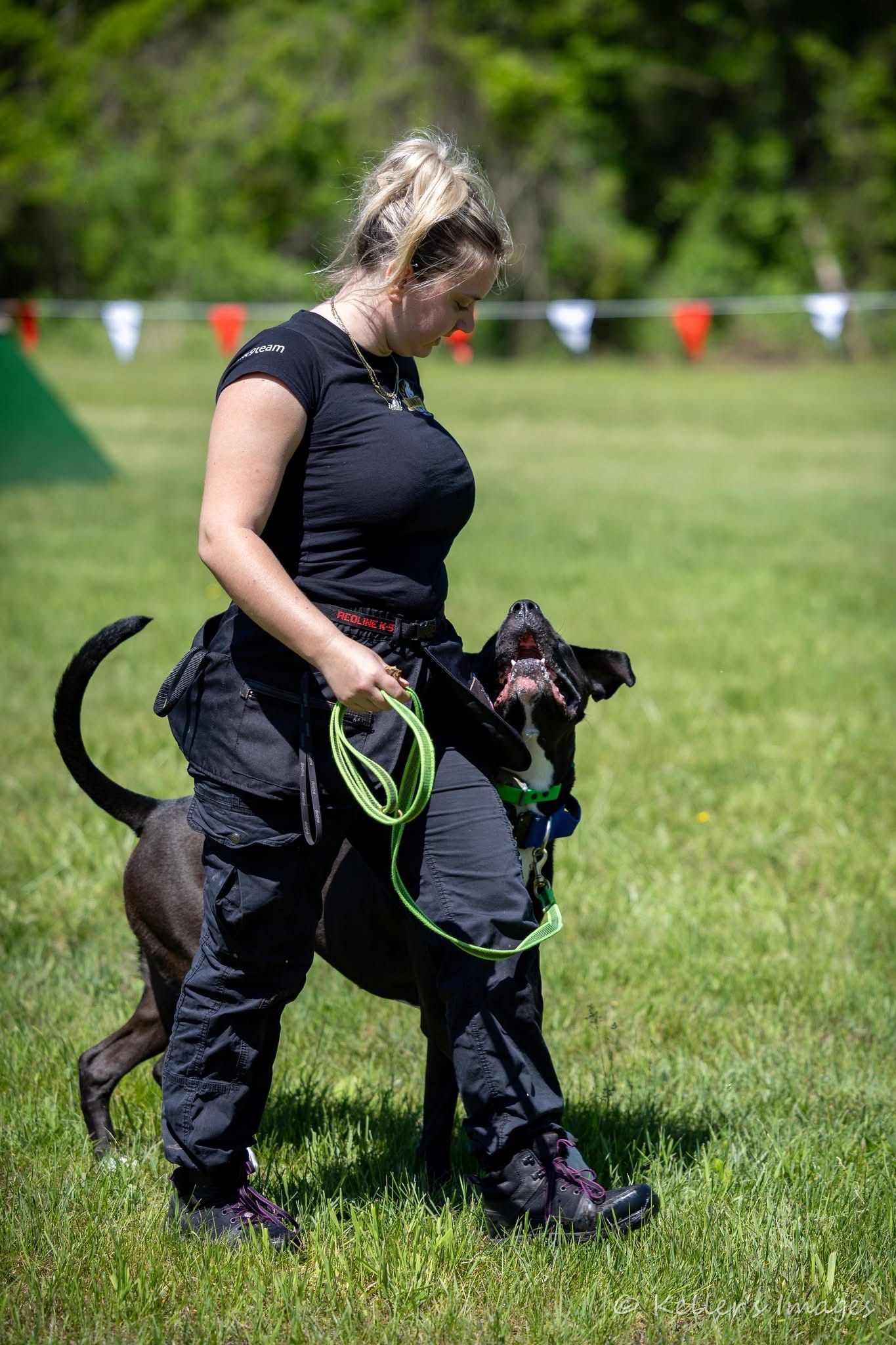 Female dog trainer and American bulldog