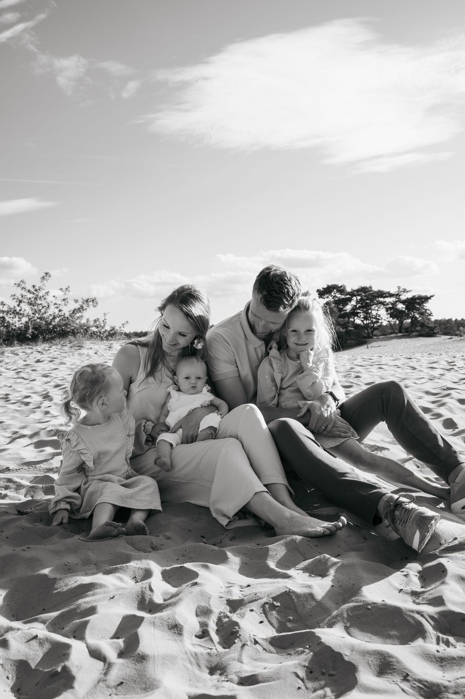 Familie zwart-wit heide