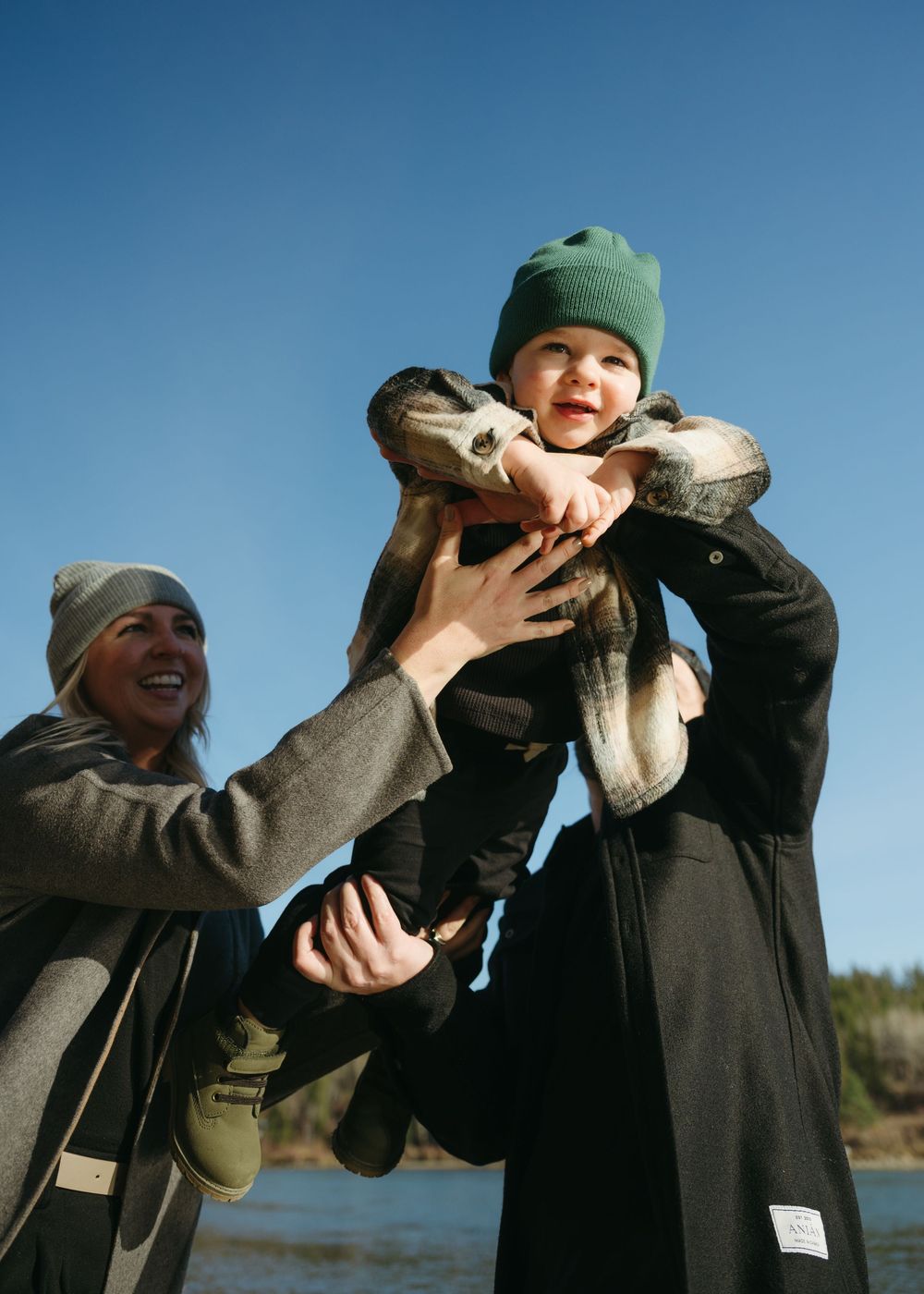 A sequence of photos showing someone in winter clothing drinking from a canteen or water bottle outdoors.