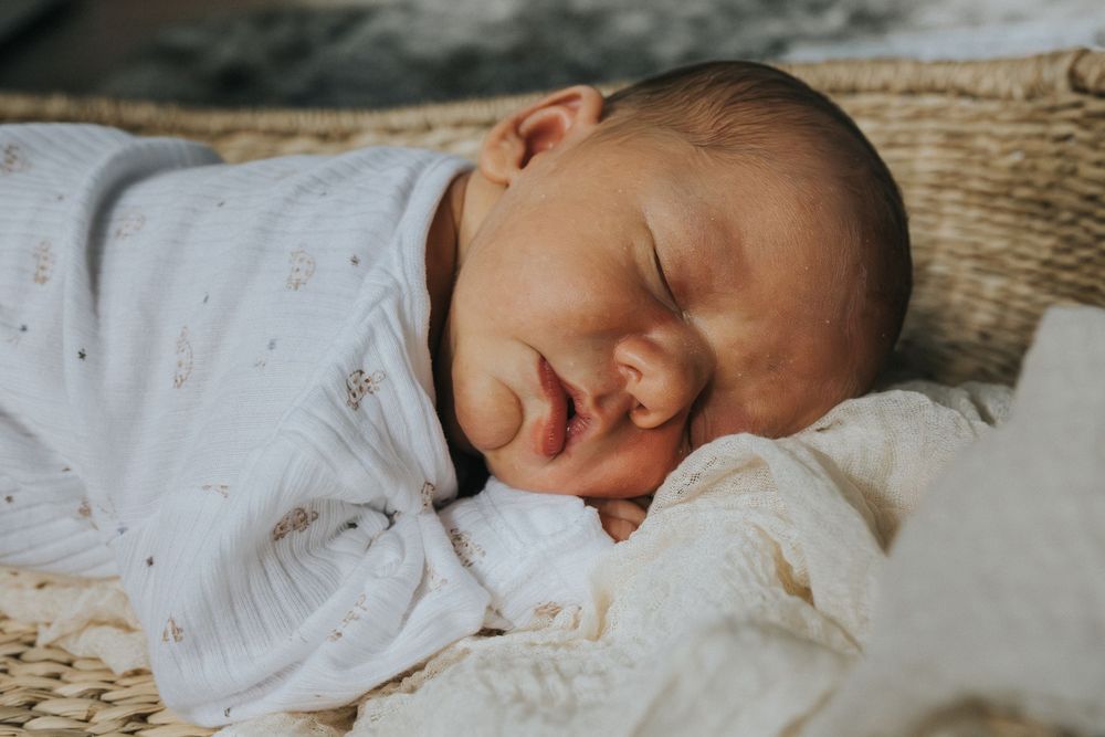 At home newborn photography session newborn baby basket