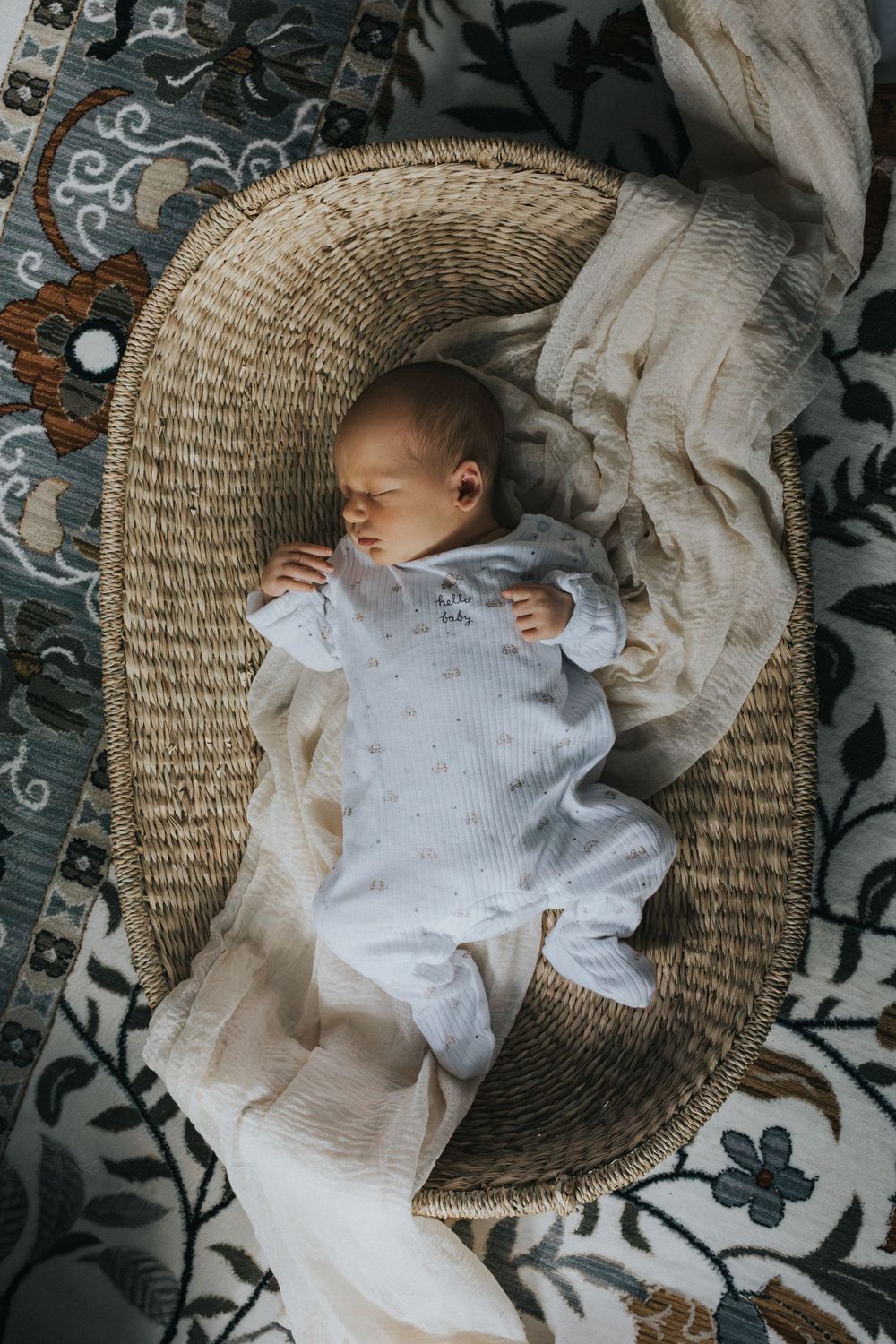 At home newborn photography session newborn baby basket