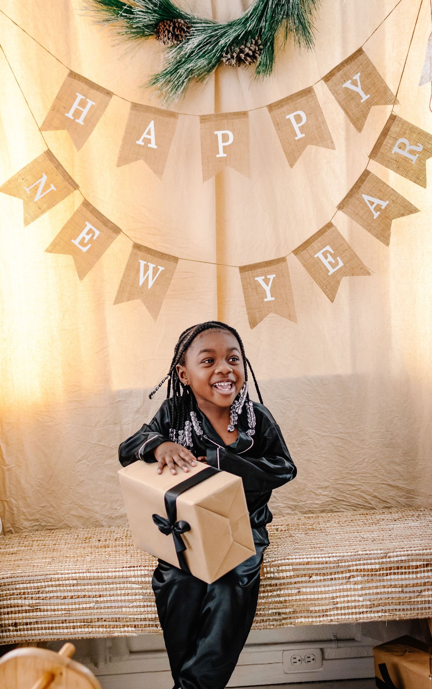 Toddler celebrating New Year’s in Tacoma photography studio