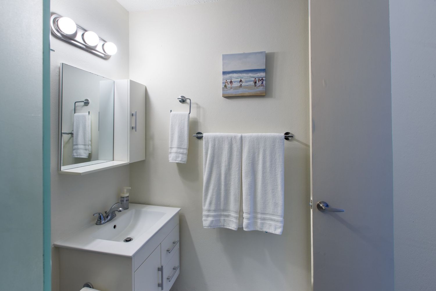 Real estate photography. Bathroom. Short-term rental in Playa Azul Tower 1 in Luquillo, Puerto Rico.