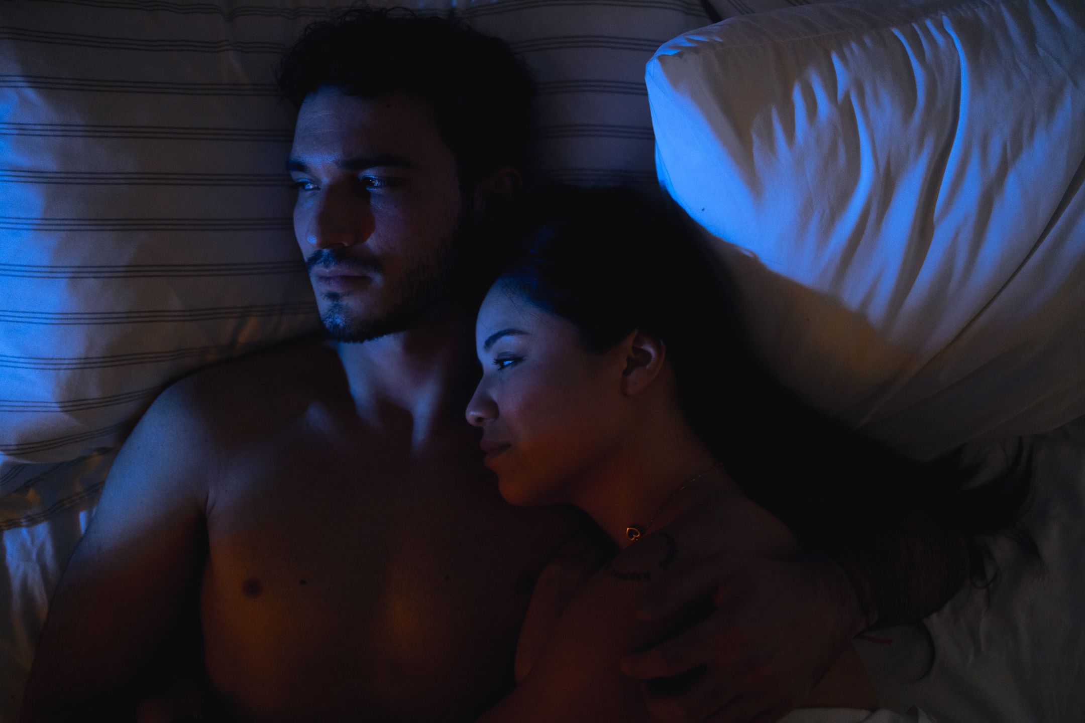 Cinematic Fort Lauderdale editorial, intimate couple portrait with dramatic lighting styled for film reels by MannyPortraits.