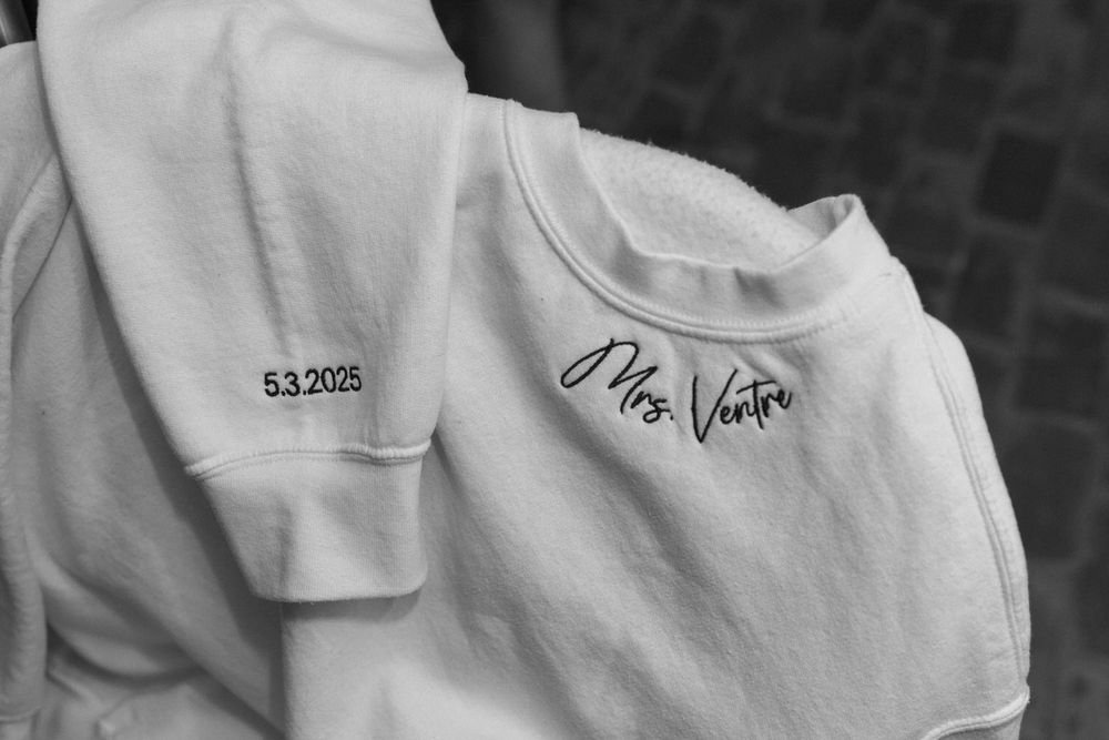 Brides sweatshirt embroidered with wedding date and new last name